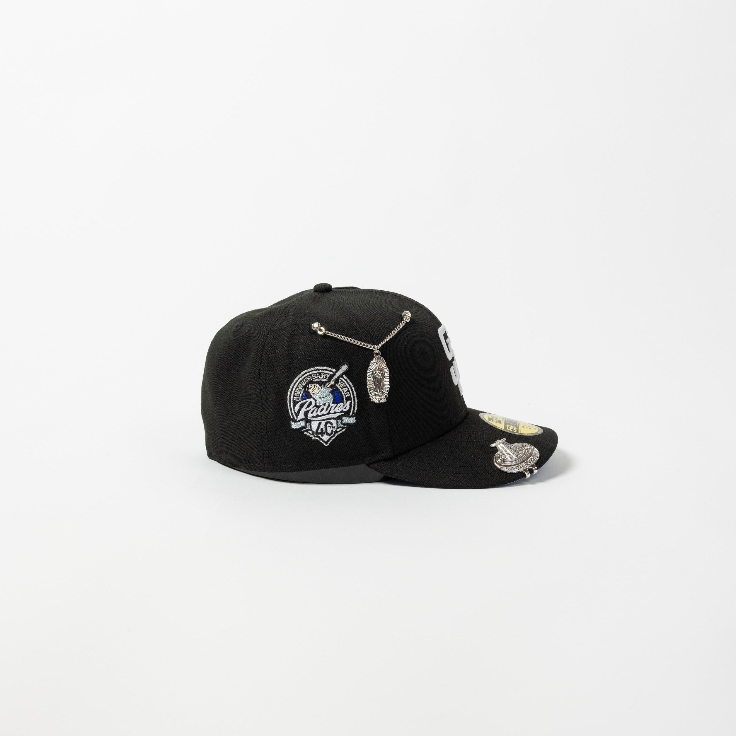 NEW ERA EXCLUSIVE 59FIFTY BLACK SAN DIEGO PADRES W/ 40TH ANNIVERSARY SIDE PATCH