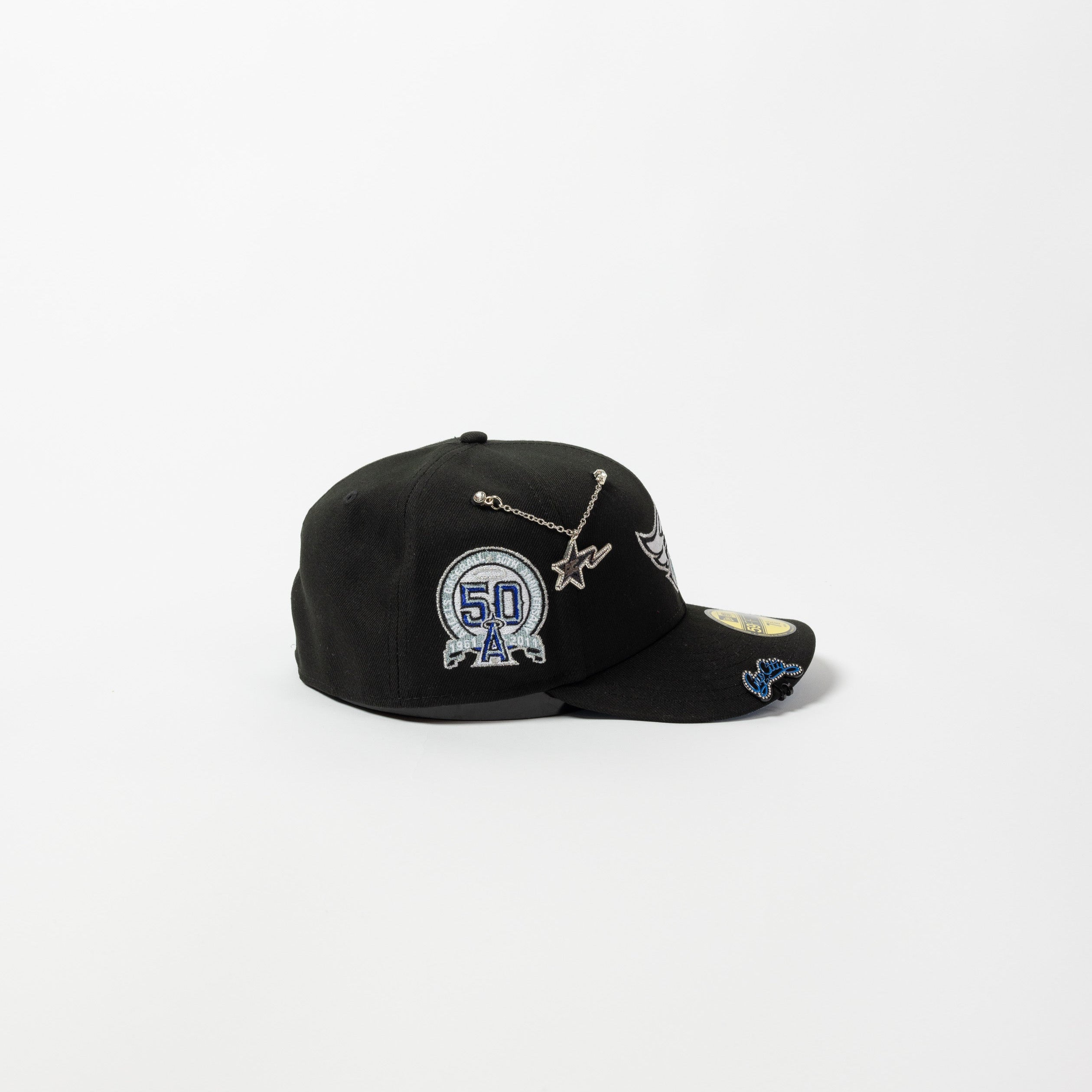 NEW ERA 59FIFTY BLACK ANAHEIM ANGELS W/ 50TH ANNIVERSARY SIDE PATCH