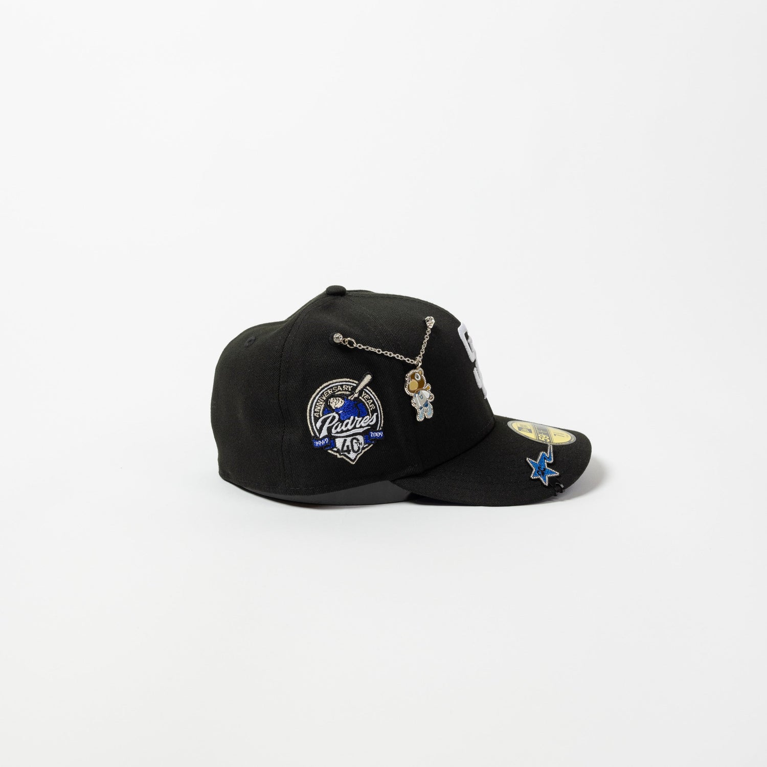 NEW ERA EXCLUSIVE 59FIFTY BLACK SAN DIEGO PADRES W/ 40TH ANNIVERSARY SIDE PATCH