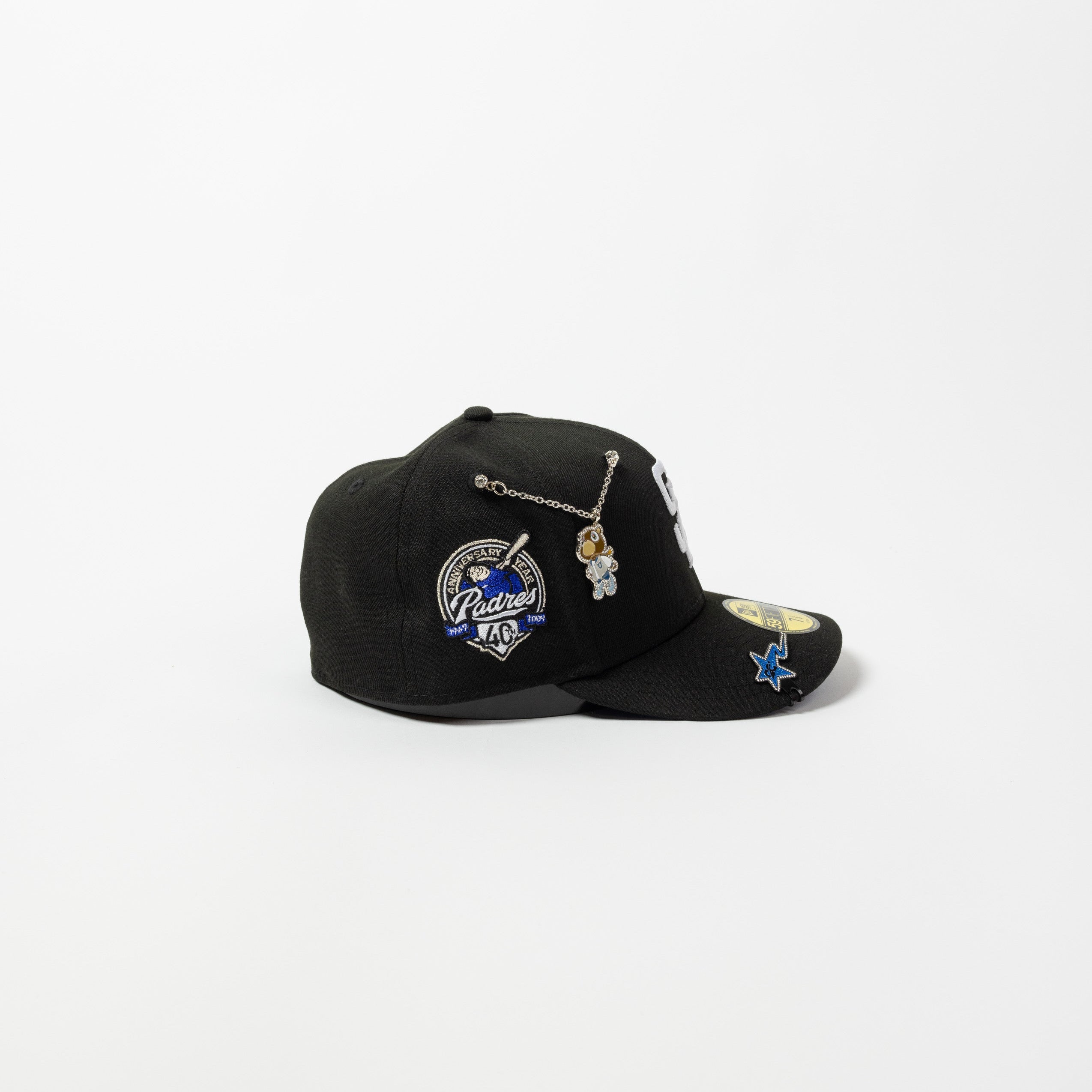 NEW ERA EXCLUSIVE 59FIFTY BLACK SAN DIEGO PADRES W/ 40TH ANNIVERSARY SIDE PATCH