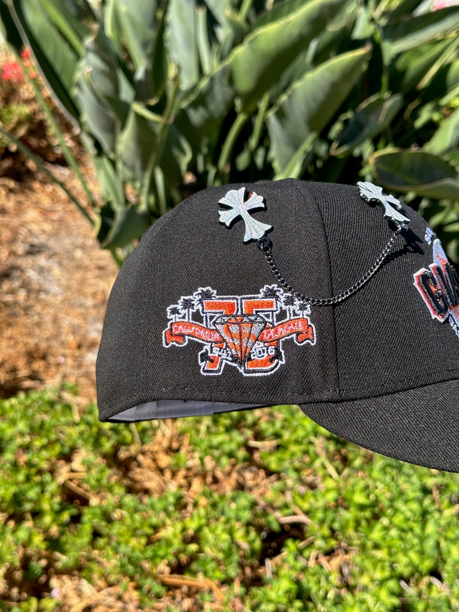 NEW ERA EXCLUSIVE 59FIFTY BLACK SAN JOSE GIANTS SCRIPT W/ 75TH ANNIVERSARY SIDE PATCH