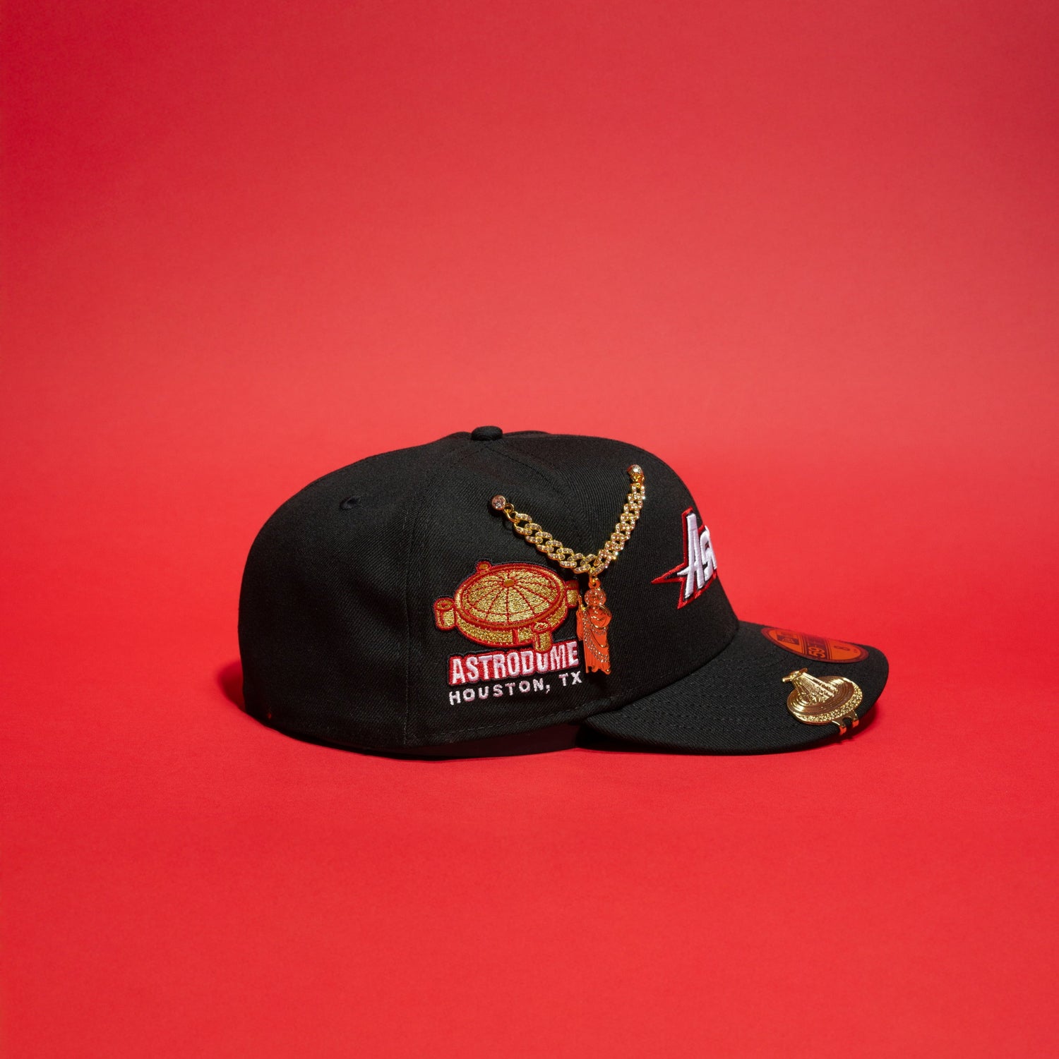 NEW ERA EXCLUSIVE 59FIFTY BLACK HOUSTON ASTROS SCRIPT W/ ASTRODOME SIDE PATCH