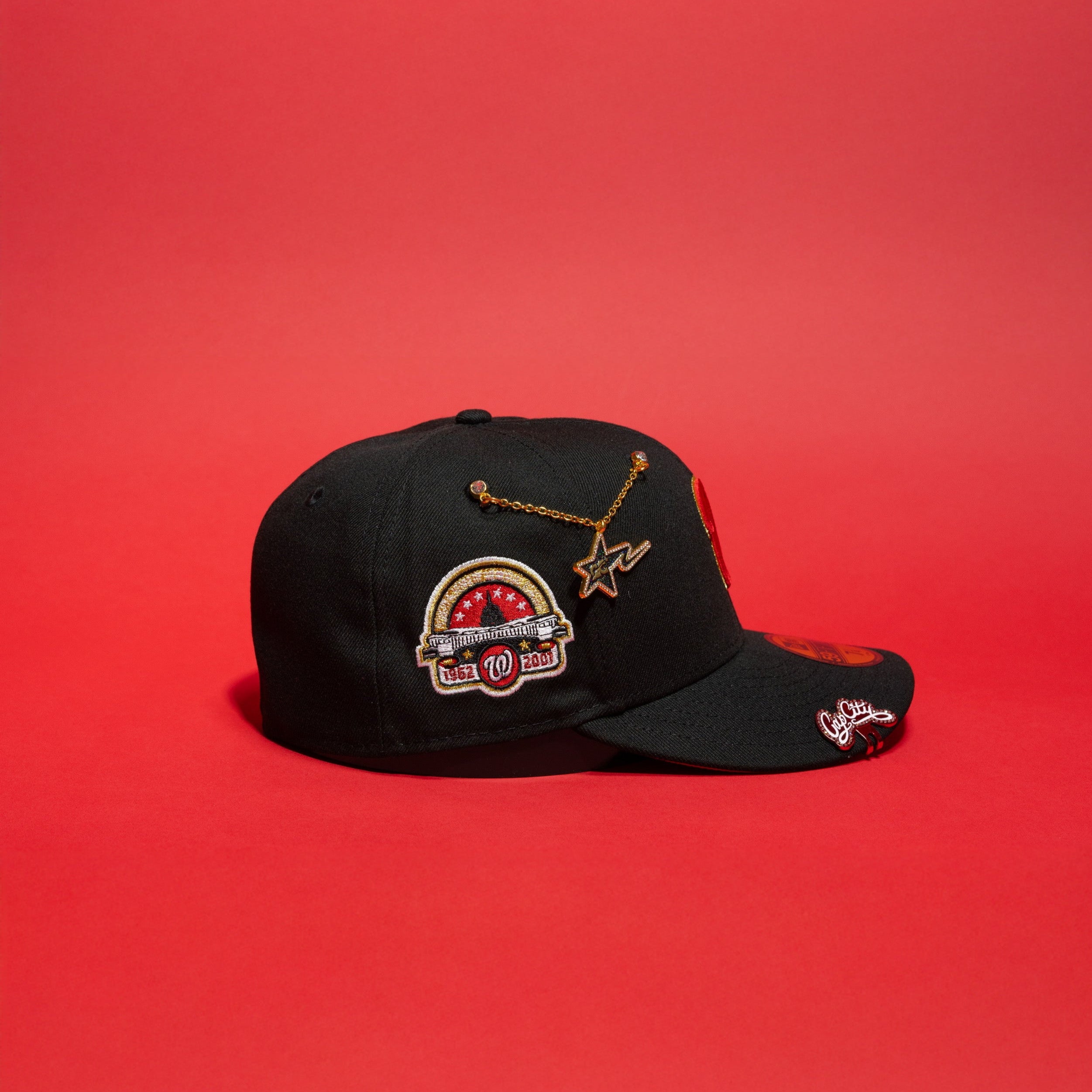 NEW ERA EXCLUSIVE 59FIFTY BLACK WASHINGTON NATIONALS W/ ANNIVERSARY SIDE PATCH