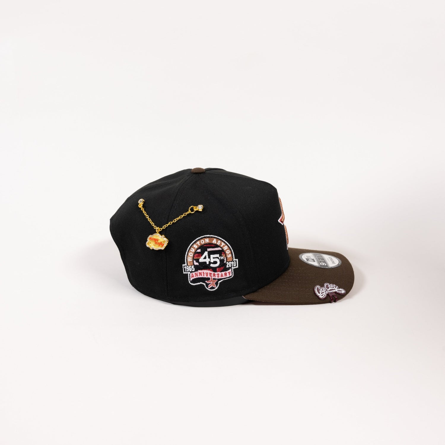 NEW ERA EXCLUSIVE 9FIFTY A-FRAME BLACK/ BROWN HOUSTON ASTROS SNAPBACK W/ 45TH ANNIVERSARY SIDE PATCH