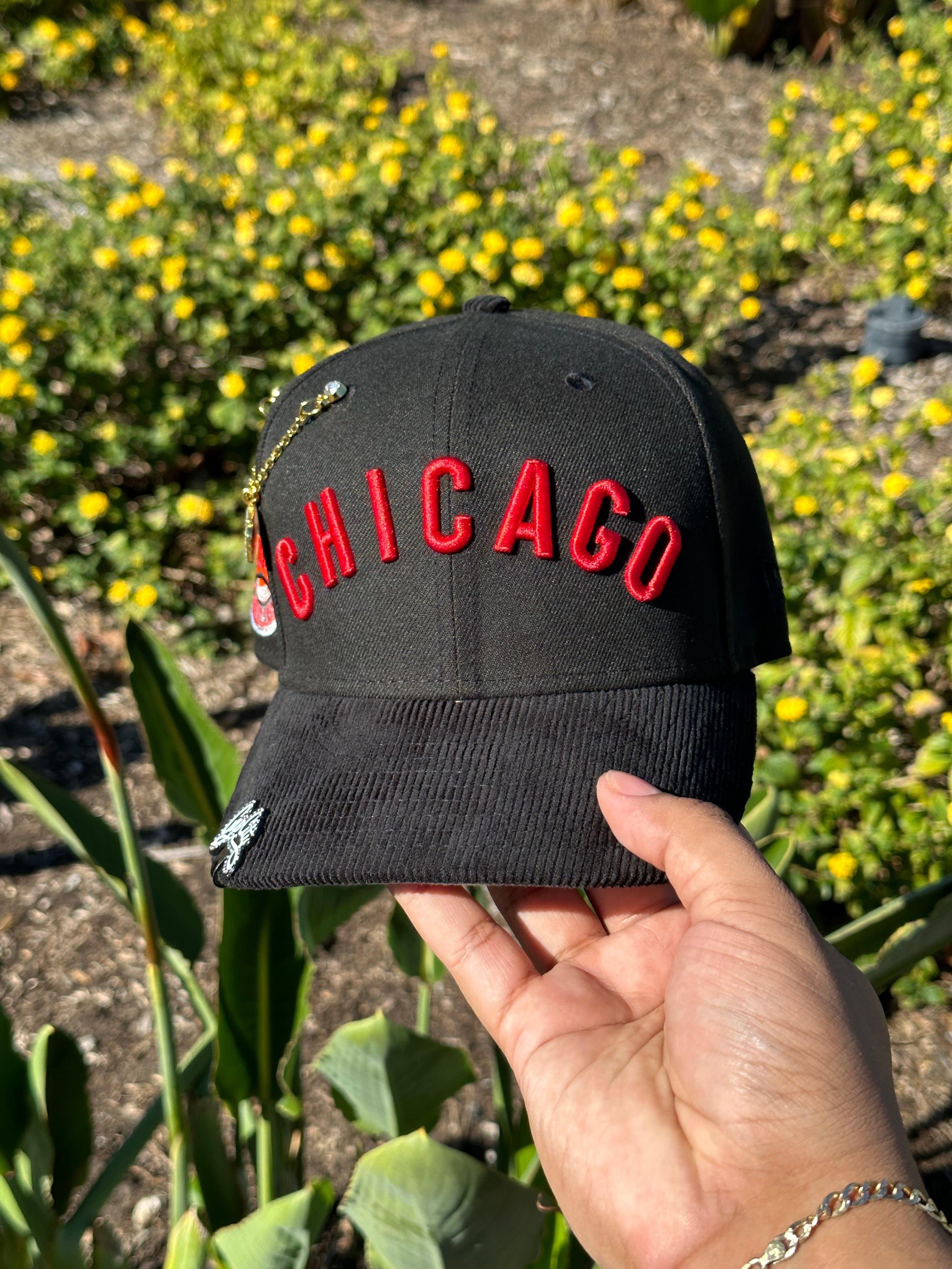 NEW ERA EXCLUSIVE 59FIFTY BLACK/CORDUROY CHICAGO CUBS SCRIPT W/ 1907 WORLD SERIES PATCH