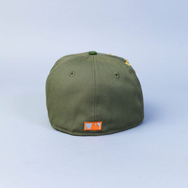 NEW ERA EXCLUSIVE 59FIFTY OLIVE BALTIMORE ORIOLES W/ 50TH ANNIVERSARY SIDE PATCH