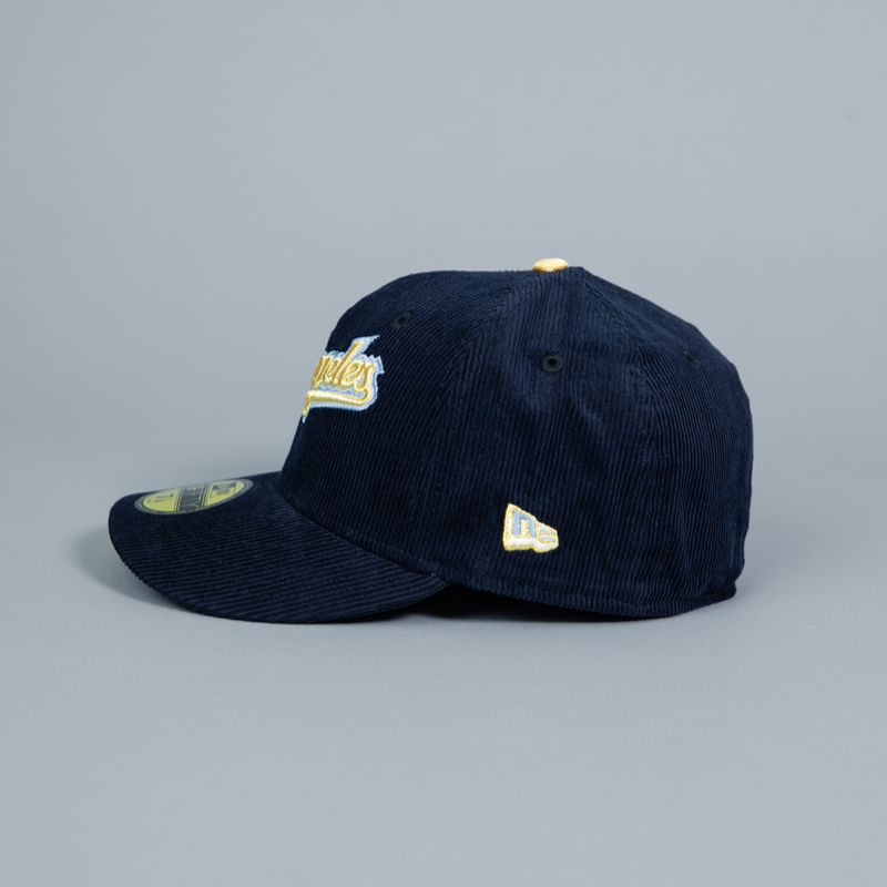 NEW ERA EXCLUSIVE 59FIFTY NAVY CORDUROY LOS ANGELES DODGERS SCRIPT W/ DDOGER STADIUM SIDE PATCH