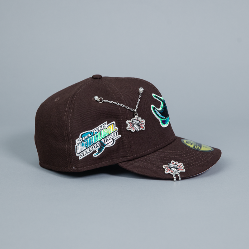 NEW ERA EXCLUSIVE 59FIFTY DARK BROWN TAMPA BAY DEVILRAYS W/ 1998 INAUGURAL SEASON SIDE PATCH