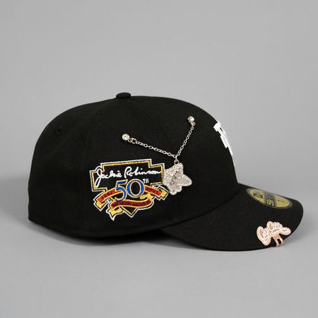 NEW ERA EXCLUSIVE 59FIFTY BLACK UPSIDE DOWN LOS ANGELES DODGERS W/ "JACKIE ROBINSON" SIDE PATCH