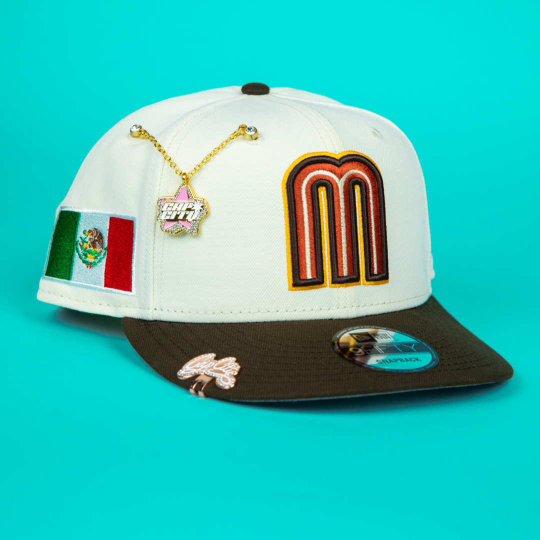 NEW ERA 9FIFTY CHROME/ BROWN MEXICO WBC SNAPBACK W/ MEXICO FLAG SIDE PATCH