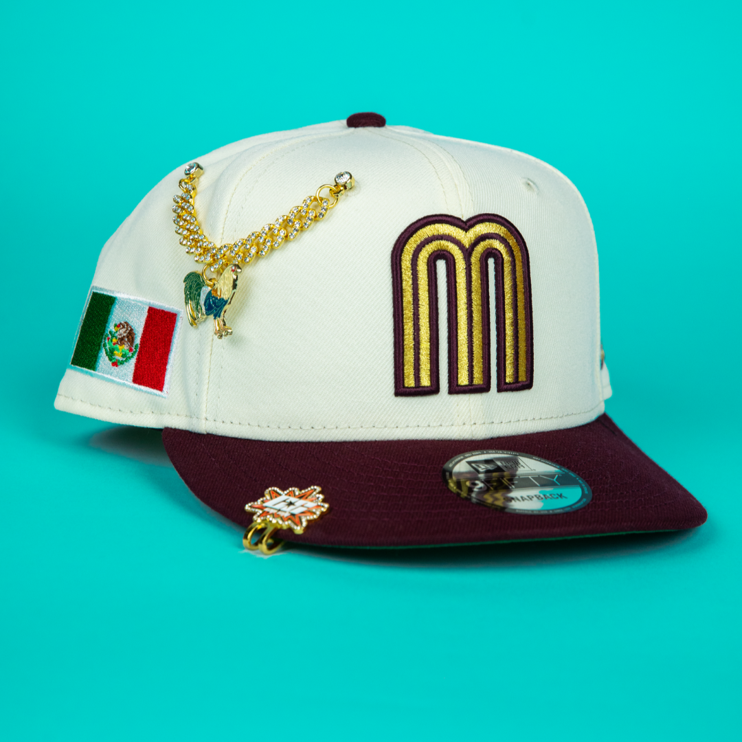NEW ERA 9FIFTY CHROME/ BURGUNDY MEXICO WBC SNAPBACK W/ MEXICO FLAG SIDE PATCH