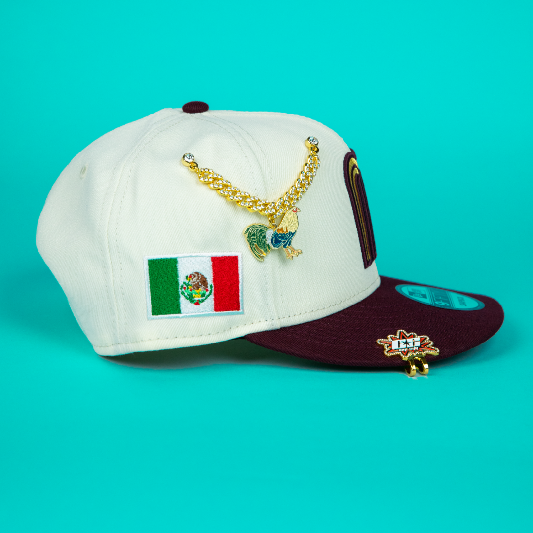 NEW ERA 9FIFTY CHROME/ BURGUNDY MEXICO WBC SNAPBACK W/ MEXICO FLAG SIDE PATCH