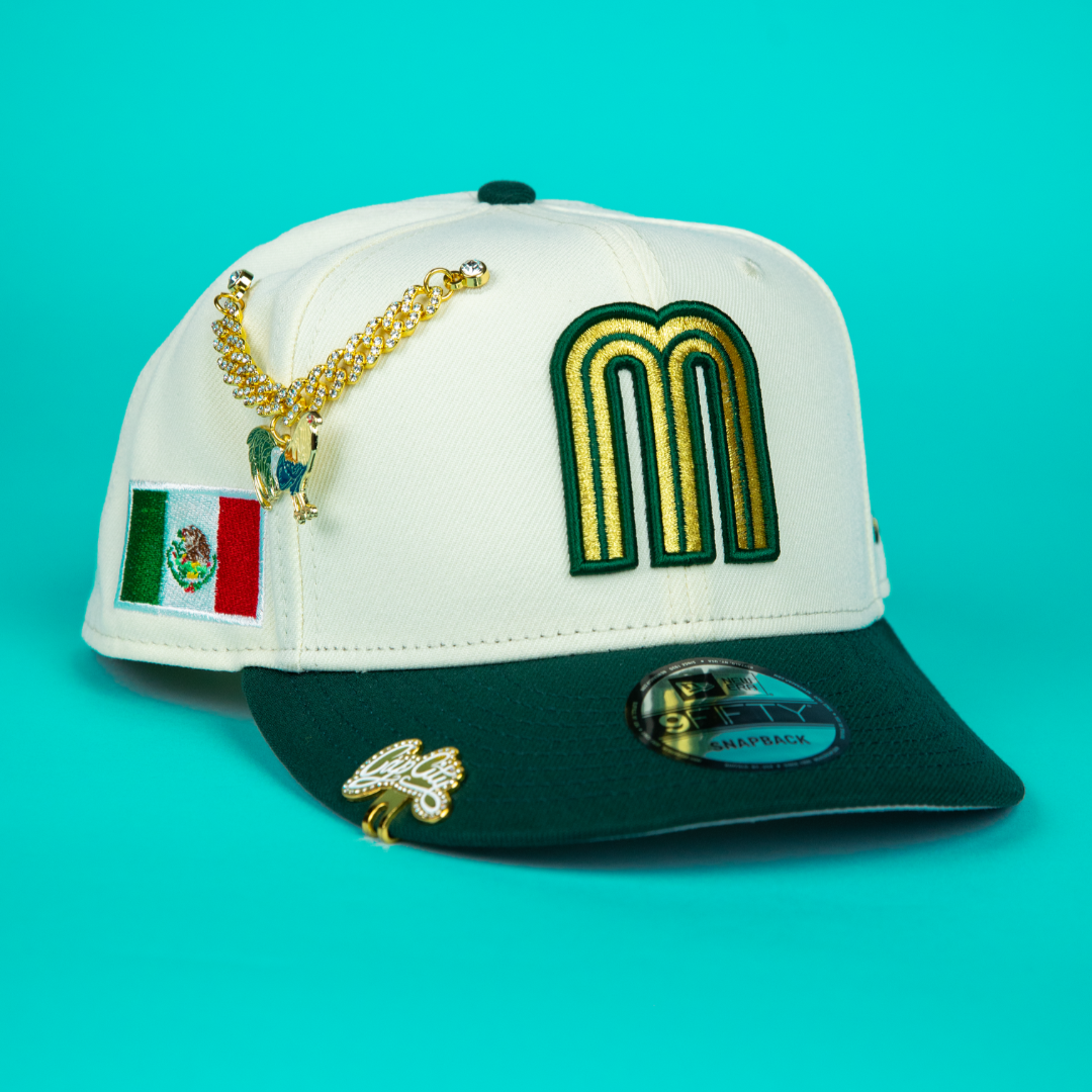 NEW ERA 9FIFTY CHROME/ FOREST GREEN MEXICO WBC SNAPBACK W/ MEXICO FLAG SIDE PATCH