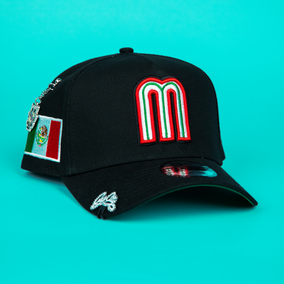 NEW ERA 9FORTY A-FRAME BLACK MEXICO ADJUSTABLE W/ MEXICO FLAG SIDE PATCH