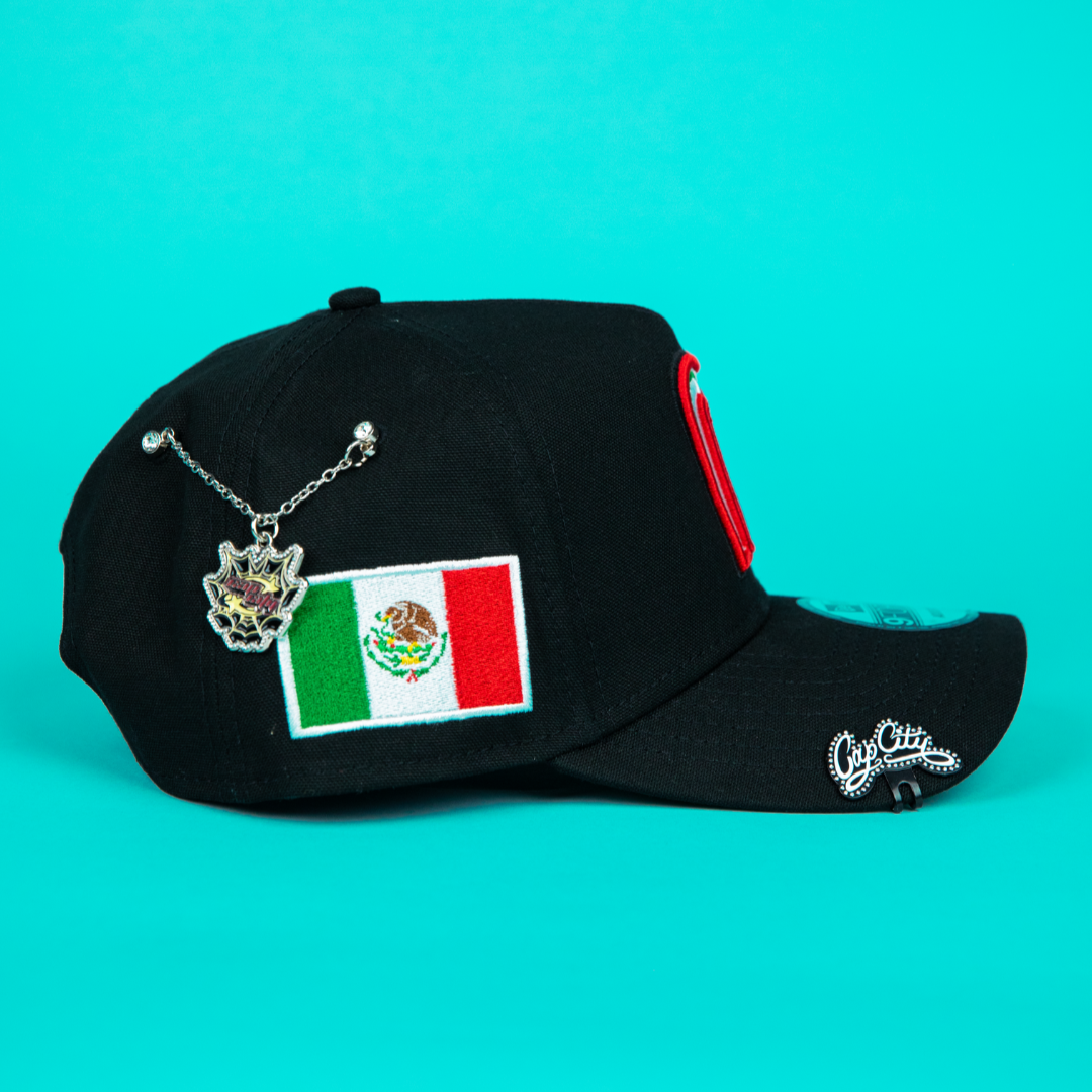 NEW ERA 9FORTY A-FRAME BLACK MEXICO ADJUSTABLE W/ MEXICO FLAG SIDE PATCH