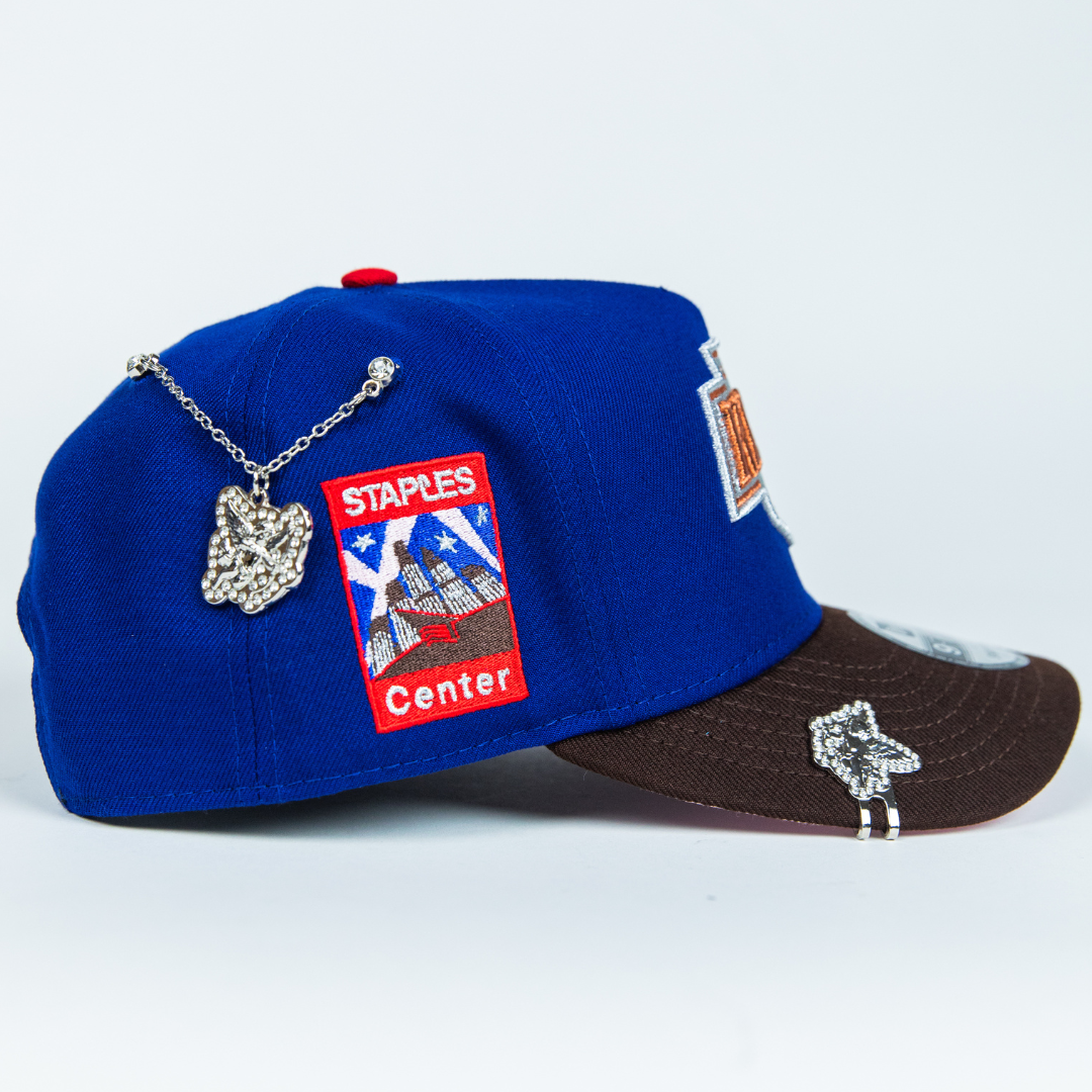 NEW ERA 9FIFTY A-FRAME BLUE/ BROWN LOS ANGELES KINGS SCRIPT SNAPBACK W/ STAPLES CENTER SIDE PATCH