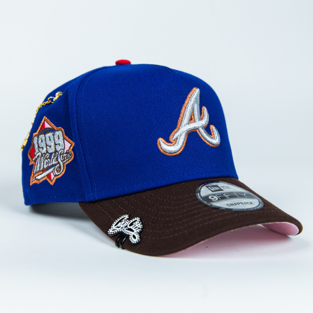 NEW ERA 9FIFTY A-FRAME BLUE/ BROWN ATLANTA BRAVES SNAPBACK W/ 1999 WORLD SERIES SIDE PATCH