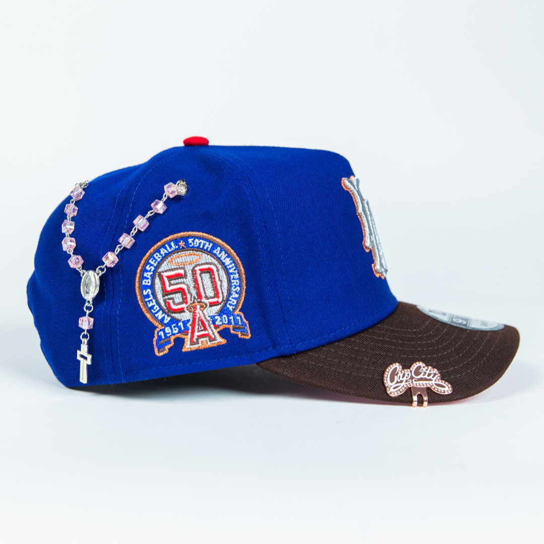 NEW ERA 9FIFTY A-FRAME BLUE/ BROWN LOS ANGELES ANGELS SNAPBACK W/ 50TH ANNIVERSARY SIDE PATCH