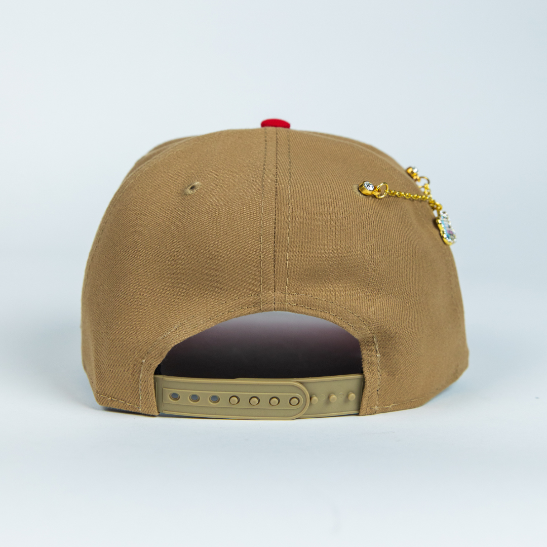 NEW ERA 9FIFTY A-FRAME CAMEL BROWN ANAHEIM ANGELS SNAPBACK W/ 50TH ANNIVERSARY SIDE PATCH