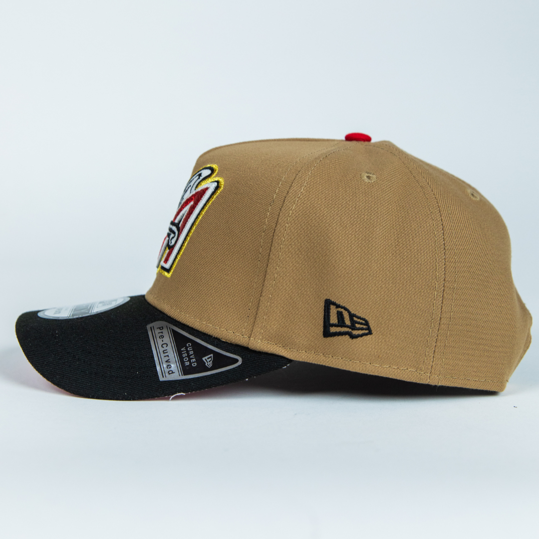 NEW ERA 9FIFTY A-FRAME CAMEL BROWN ANAHEIM ANGELS SNAPBACK W/ 50TH ANNIVERSARY SIDE PATCH