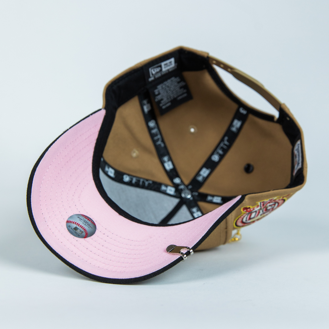 NEW ERA 9FIFTY A-FRAME CAMEL BROWN ANAHEIM ANGELS SNAPBACK W/ 50TH ANNIVERSARY SIDE PATCH
