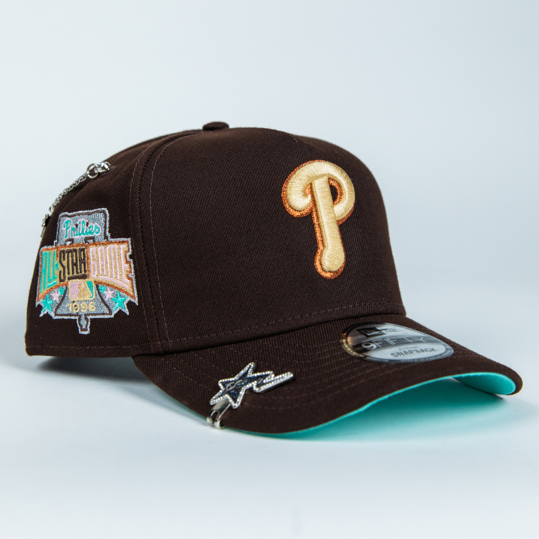 NEW ERA 9FIFTY A-FRAME DARK BROWN PHILADELPHIA PHILLIES SNAPBACK W/ 1996 ALL STAR GAME SIDE PATCH