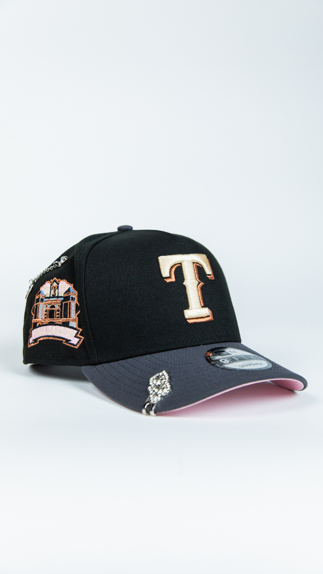 NEW ERA 9FIFTY A-FRAME BLACK/ GREY TEXAS RANGERS SNAPBACK W/ FINAL SEASON SIDE PATCH