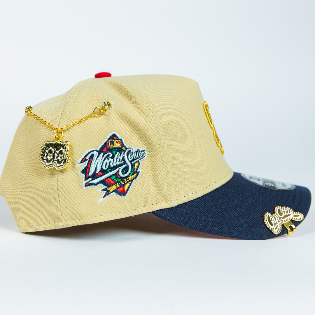 NEW ERA 9FIFTY A-FRAME VEGAS GOLD/ NAVY SAN DIEGO PADRES SNAPBACK W/ WORLD SERIES SIDE PATCH