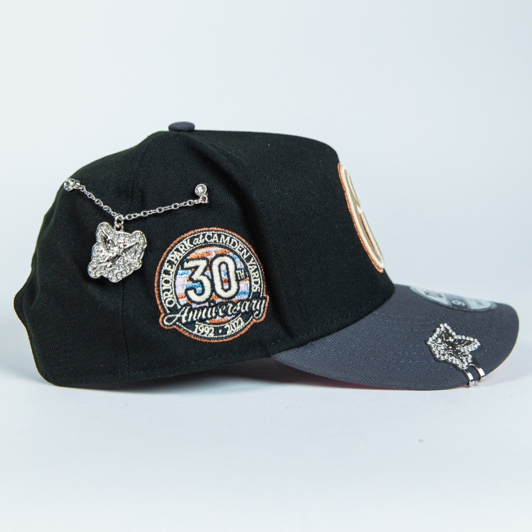 NEW ERA 9FIFTY A-FRAME BLACK/ GREY BALTIMORE ORIOLES W/ 30TH ANNIVERSARY SIDE PATCH