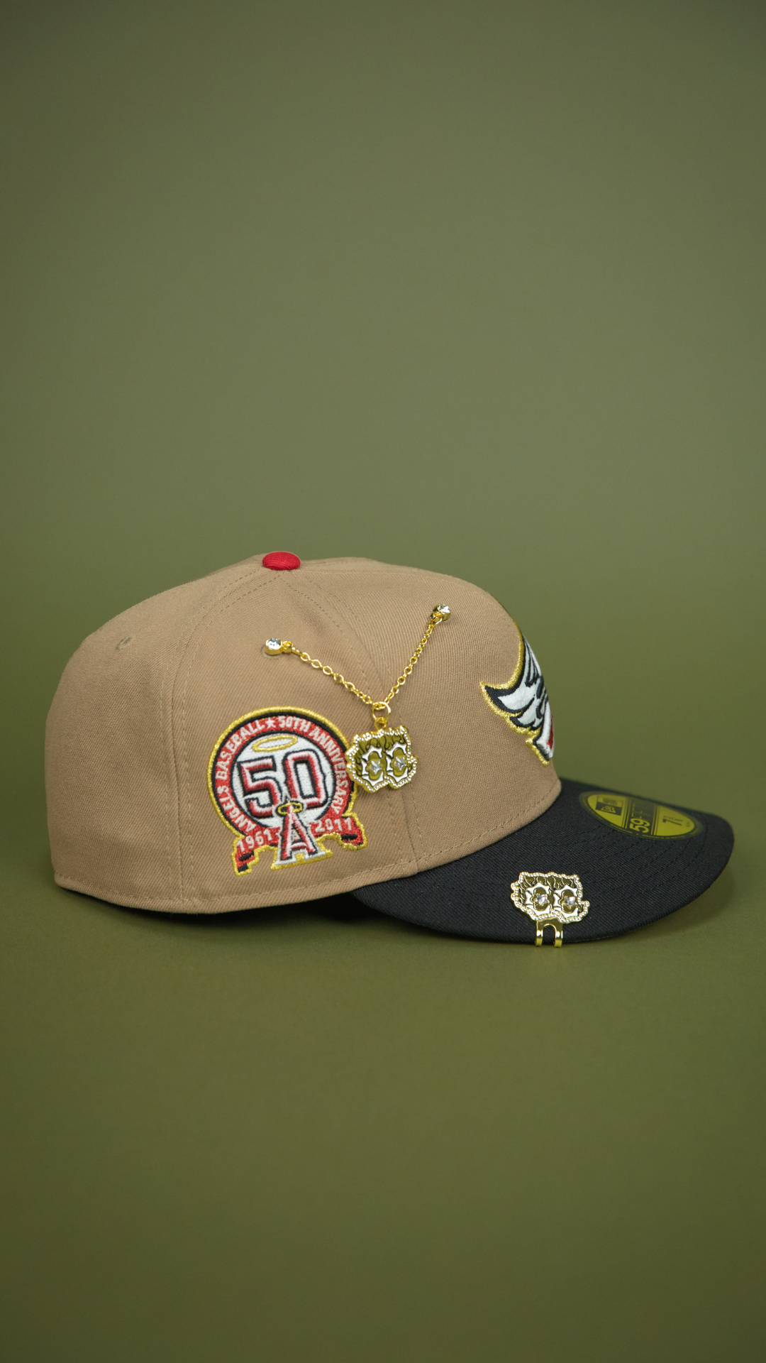 NEW ERA 59FIFTY CAMEL BROWN ANAHEIM ANGELS W/ 50TH ANNIVERSARY SIDE PATCH