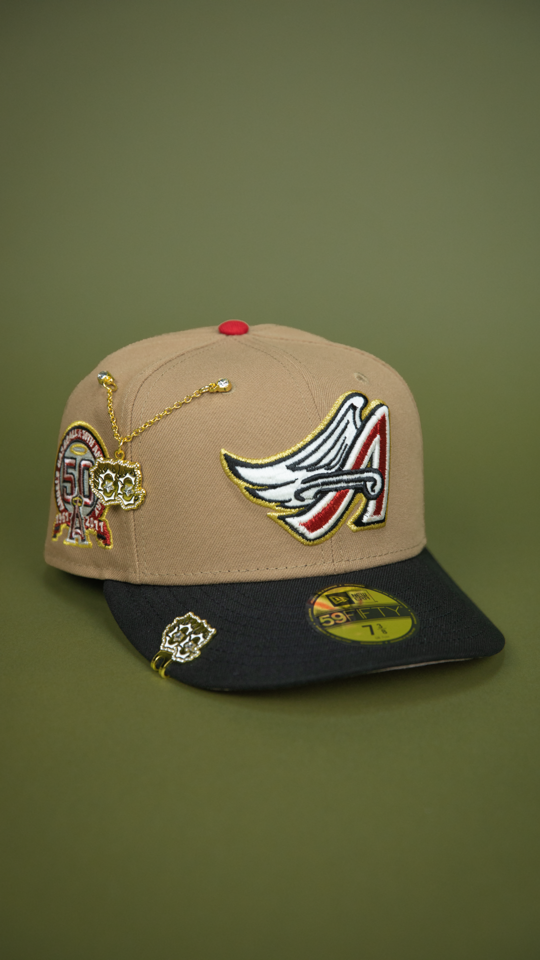 NEW ERA 59FIFTY CAMEL BROWN ANAHEIM ANGELS W/ 50TH ANNIVERSARY SIDE PATCH