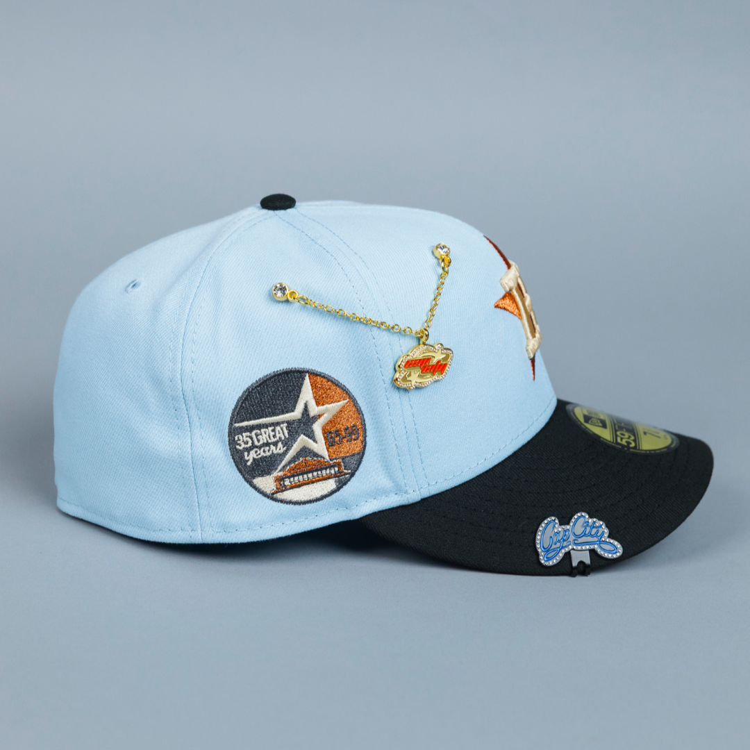 NEW ERA EXCLUSIVE 59FIFTY SKY BLUE/ BLACK HOUSTON ASTROS W/ 35TH ANNIVERSARY SIDE PATCH