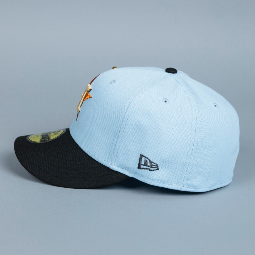 NEW ERA EXCLUSIVE 59FIFTY SKY BLUE/ BLACK HOUSTON ASTROS W/ 35TH ANNIVERSARY SIDE PATCH