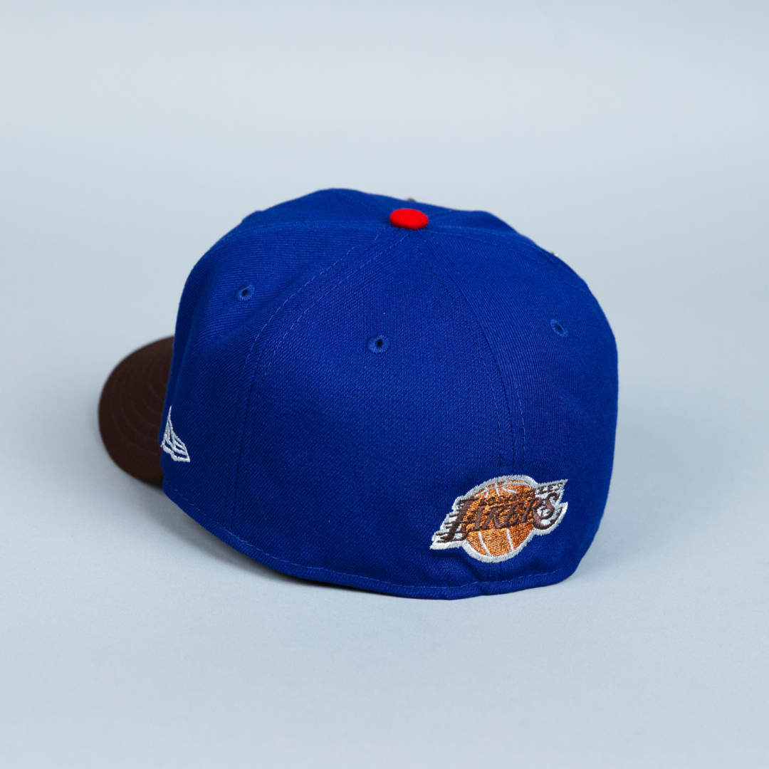 NEW ERA EXCLUSIVE 59FIFTY DARK BLUE/ BROWN LOS ANGELES LAKERS W/ 17X CHAMPIONS SIDE PATCH