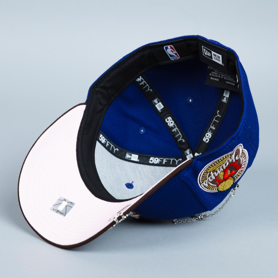 NEW ERA EXCLUSIVE 59FIFTY DARK BLUE/ BROWN LOS ANGELES LAKERS W/ 17X CHAMPIONS SIDE PATCH