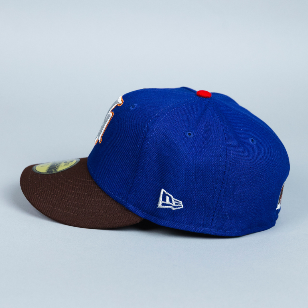 NEW ERA EXCLUSIVE 59FIFTY DARK BLUE/ BROWN LOS ANGELES LAKERS W/ 17X CHAMPIONS SIDE PATCH