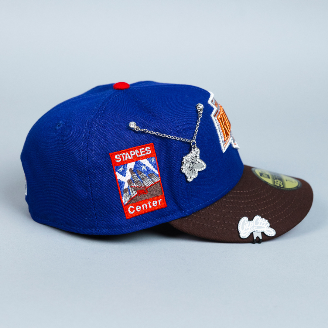 NEW ERA EXCLUSIVE 59FIFTY DARK BLUE/ BROWN LOS ANGELES KINGS W/ STAPLES CENTER SIDE PATCH