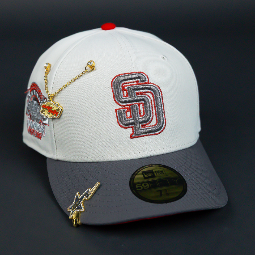 NEW ERA EXCLUSIVE 59FIFTY SMOKE GREY SAN DIEGO PADRES W/ STADIUM LOGO SIDE PATCH