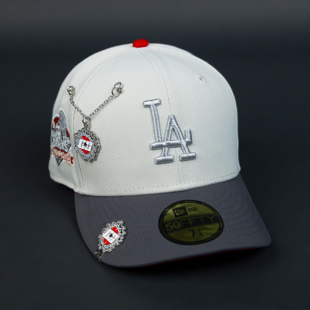 NEW ERA EXCLUSIVE 59FIFTY SMOKE GREY LOS ANGELES DODGERS W/ 2024 WORLD SEREIS CHAMPIONS SIDE PATCH