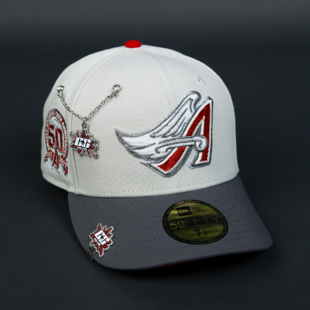 NEW ERA EXCLUSIVE 59FIFTY SMOKE GREY ANAHEIM ANGELS W/ 50TH ANNIVERSARY SIDE PATCH