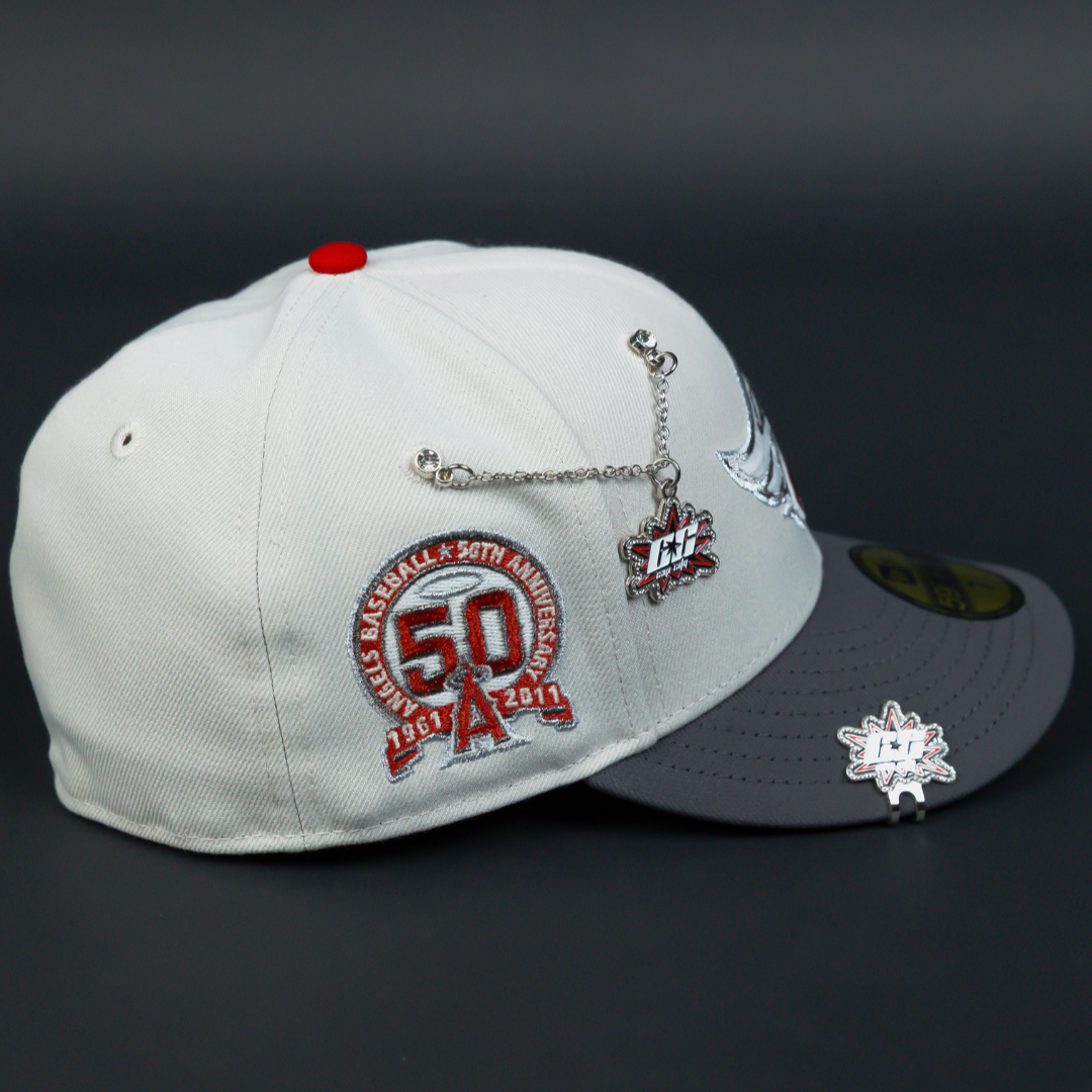 NEW ERA EXCLUSIVE 59FIFTY SMOKE GREY ANAHEIM ANGELS W/ 50TH ANNIVERSARY SIDE PATCH