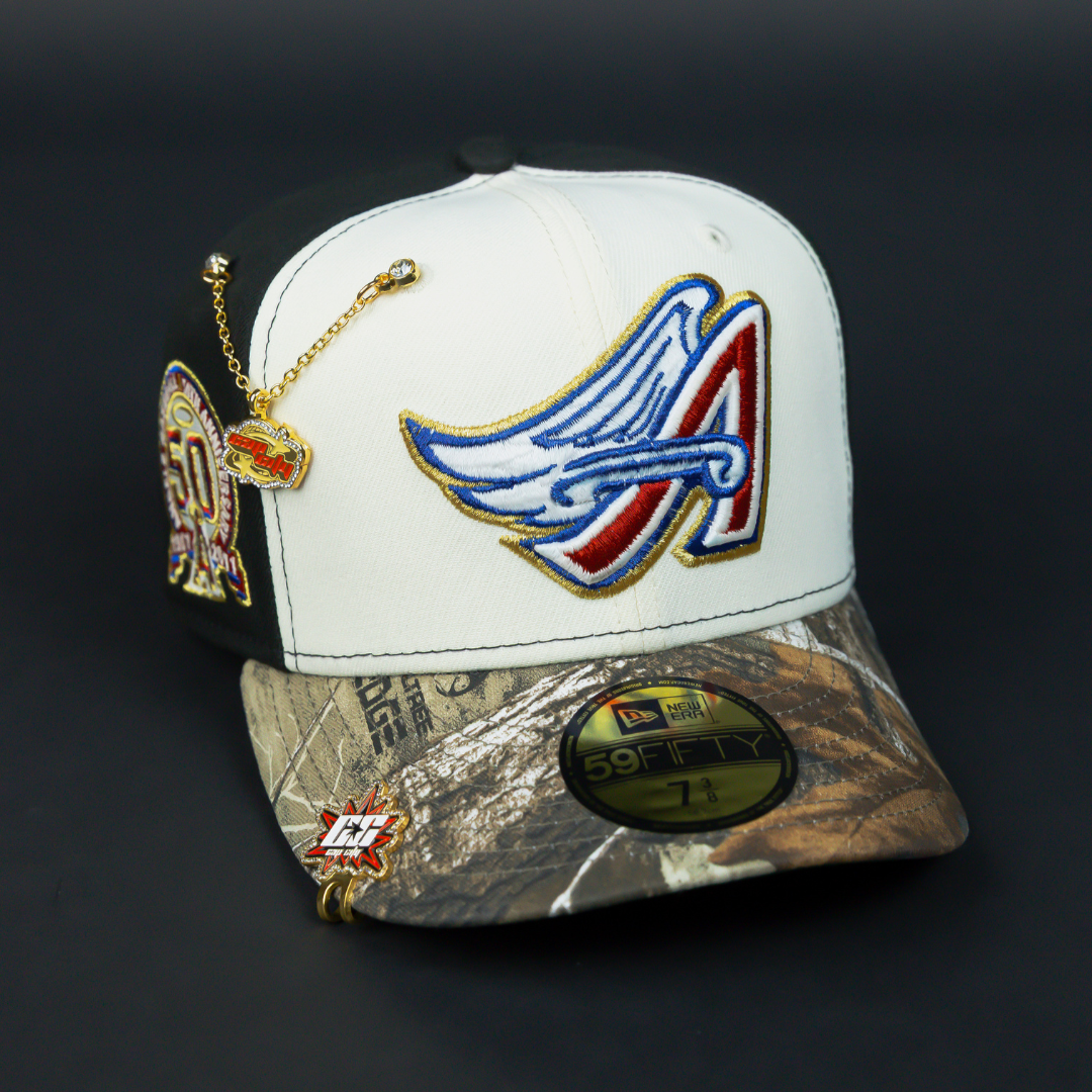 NEW ERA EXCLUSIVE 59FIFTY CHROME/ REALTREE ANAHEIM ANGELS W/ 50TH ANNIVERSARY SIDE PATCH