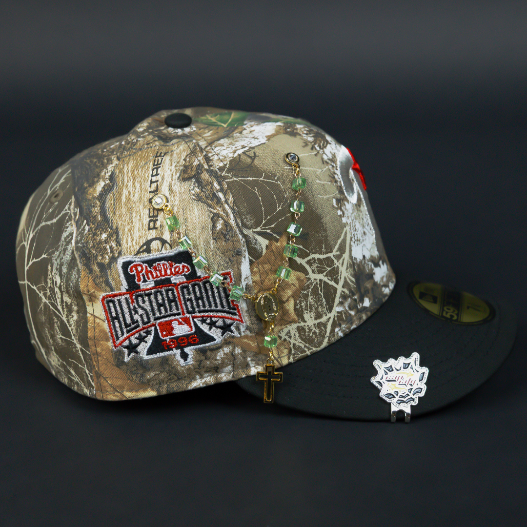 NEW ERA EXCLUSIVE 59FIFTY REALTREE/ BLACK PHILADELPHIA PHILLIES W/ 1996 ALL STAR GAME SIDE PATCH