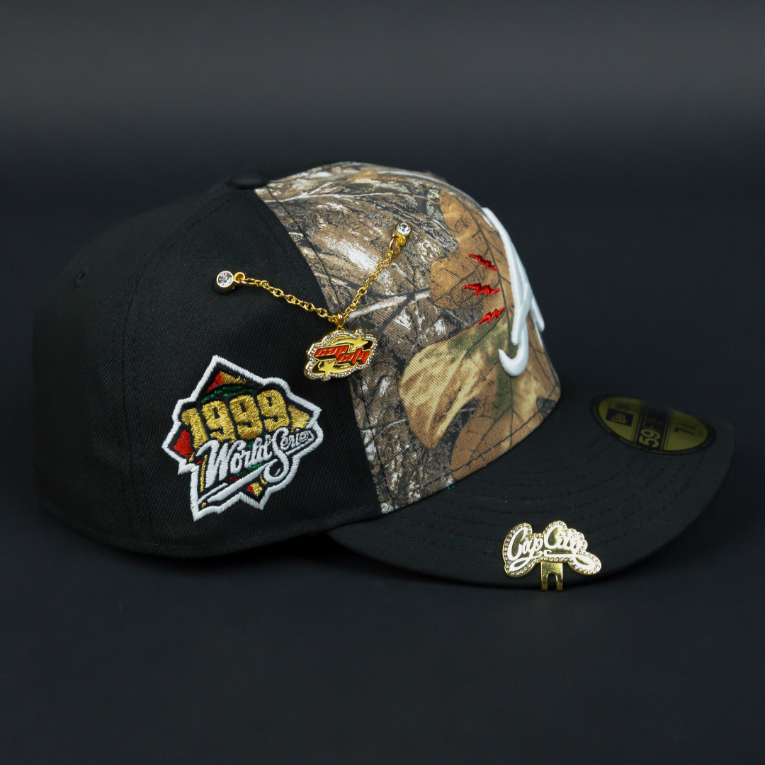 NEW ERA EXCLUSIVE 59FIFTY REALTREE/ BLACK ATLANTA BRAVES W/ 1999 WORLD SERIES SIDE PATCH