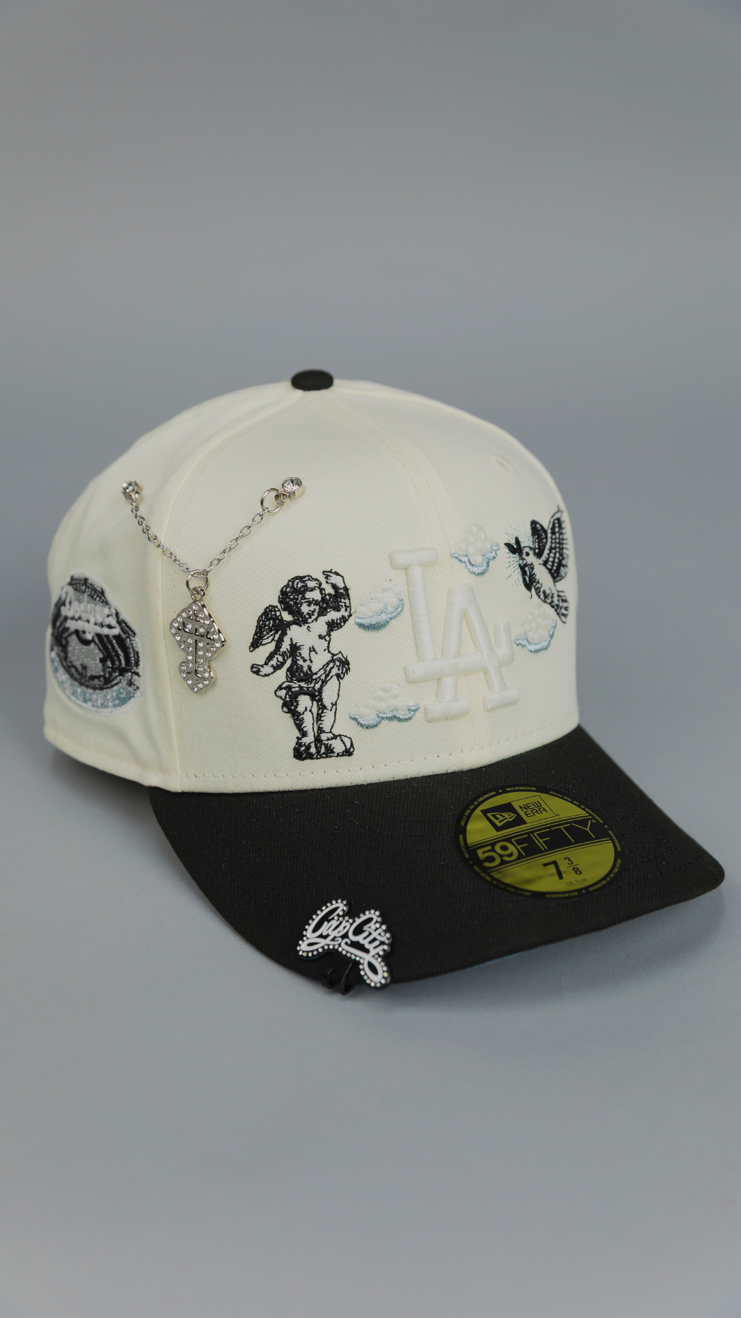 NEW ERA EXCLUSIVE 59FIFTY CHROME/ BLACK LOS ANGELES DODGERS "HEAVENLY CITY" W/ WORLD SERIES SIDE PATCH *FREE BLIP INCLUDED