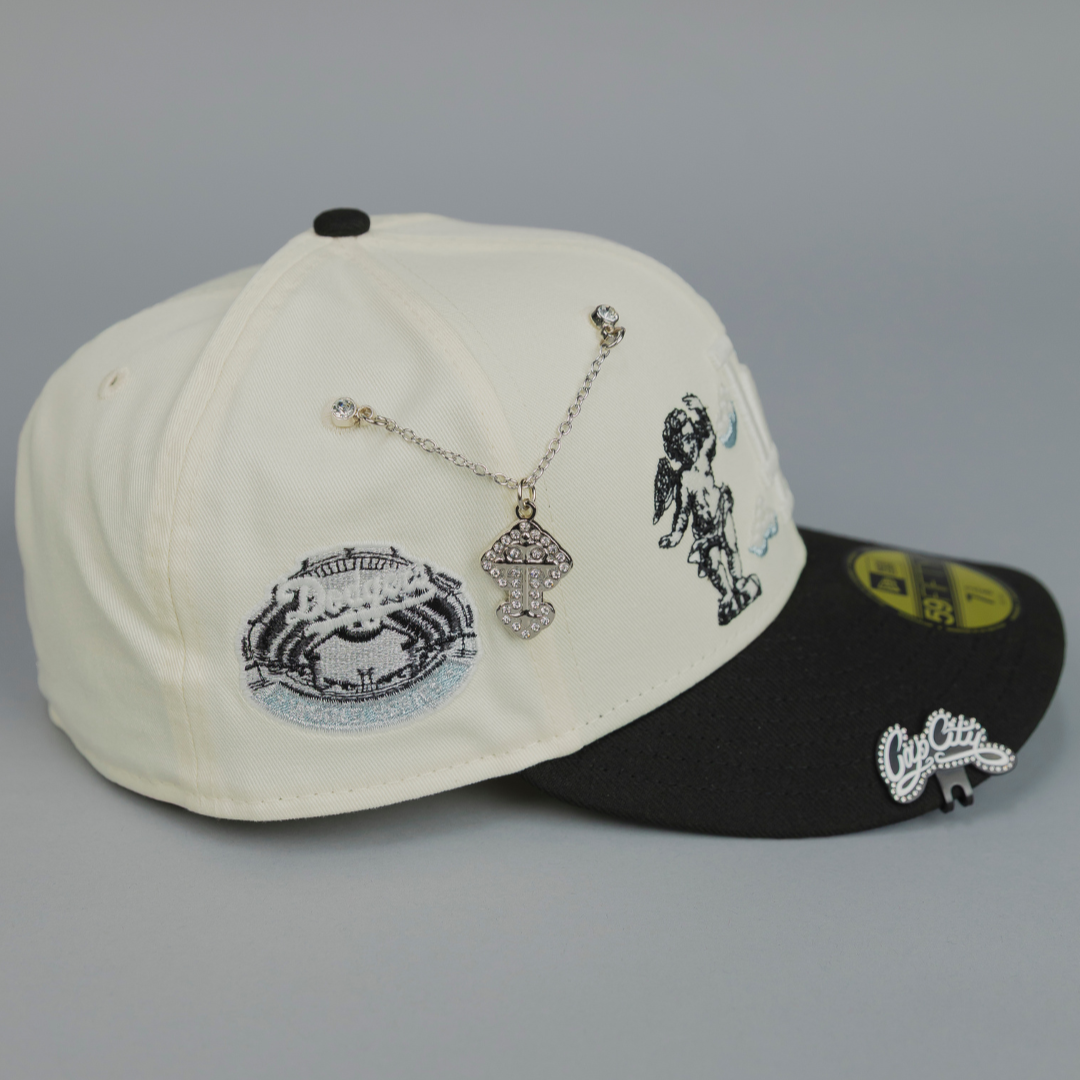 NEW ERA EXCLUSIVE 59FIFTY CHROME/ BLACK LOS ANGELES DODGERS "HEAVENLY CITY" W/ WORLD SERIES SIDE PATCH *FREE BLIP INCLUDED