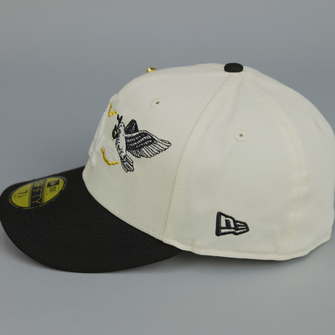 NEW ERA EXCLUSIVE 59FIFTY CHROME/ BLACK LOS ANGELES DODGERS "HEAVENLY CITY" W/ WORLD SERIES CHAMPIONS SIDE PATCH *FREE BLIP INCLUDED