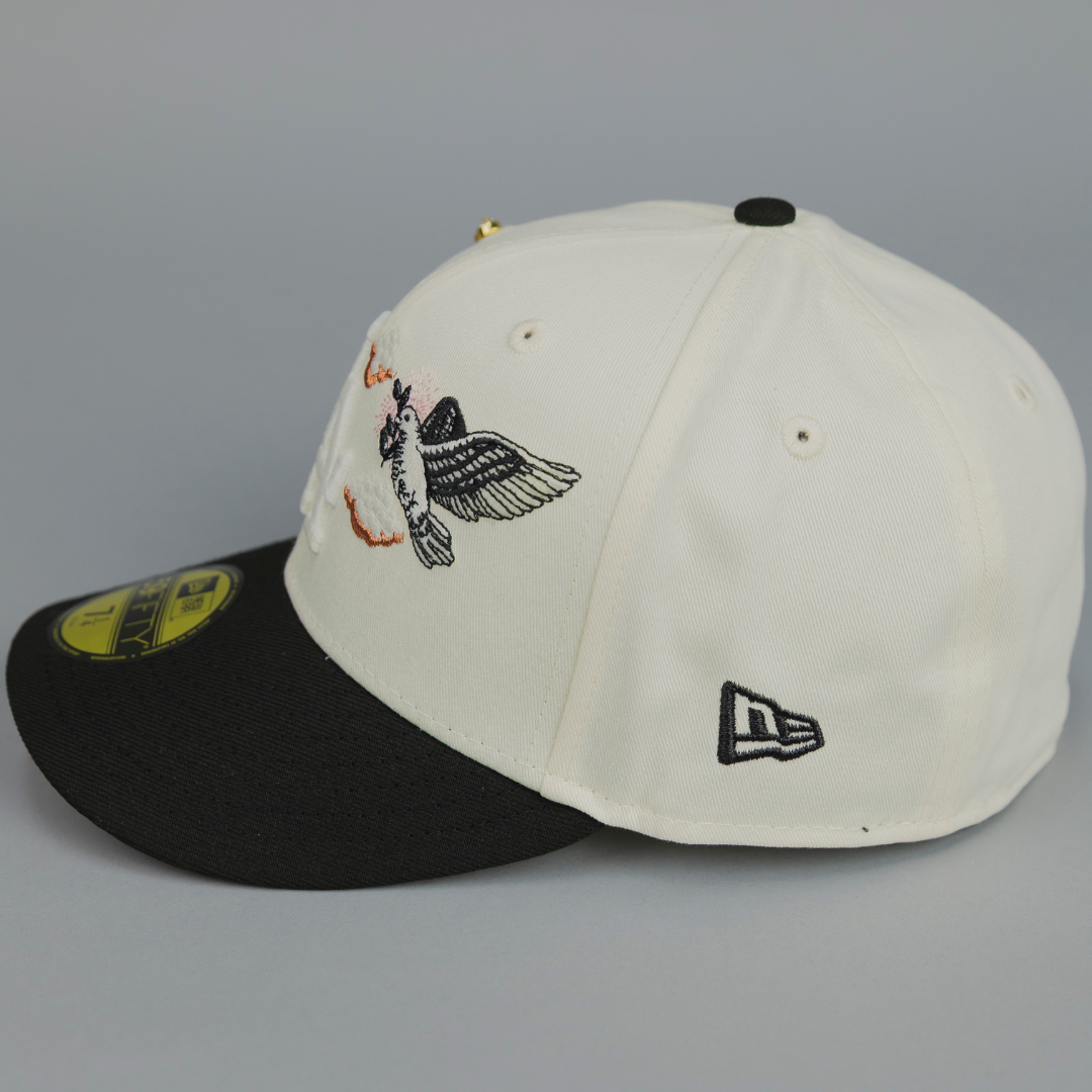 NEW ERA EXCLUSIVE 59FIFTY CHROME/ BLACK LOS ANGELES DODGERS "HEAVENLY CITY" W/ WORLD SERIES SIDE PATCH *FREE BLIP INCLUDED
