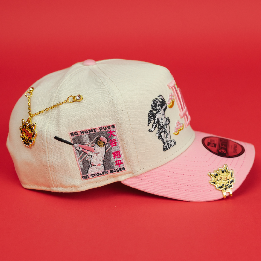 NEW ERA EXCLUSIVE 9FIFTY A-FRAME CHROME/ PINK LOS ANGELES DODGERS "HEAVENLY CITY" W/ SHOHEI OHTANI 50-50 CLUB SIDE PATCH *FREE BLIP INCLUDED