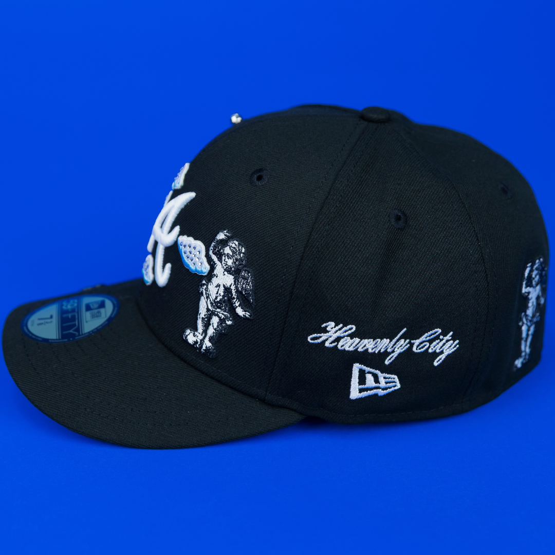 NEW ERA EXCLUSIVE 59FIFTY BLACK ATLANTA BRAVES "HEAVENLY CITY" W/ 2017 INAUGURAL SEASON SIDE PATCH *FREE BLIP INCLUDED